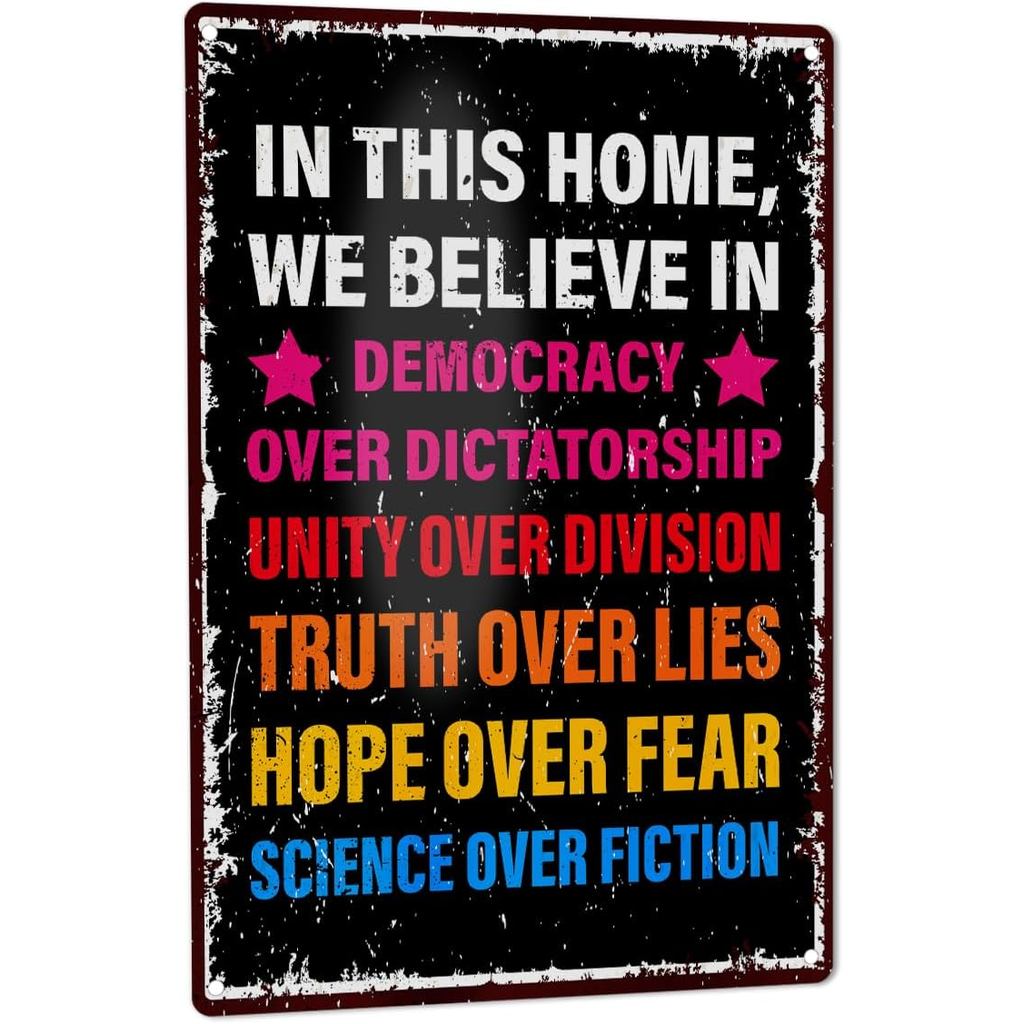 Democracy Over Dictatorship YARD Sign, Anti-Trxxp Sign สําหรับรั้ว YARD Garden Wall โลหะป้ายดีบุกตกแ