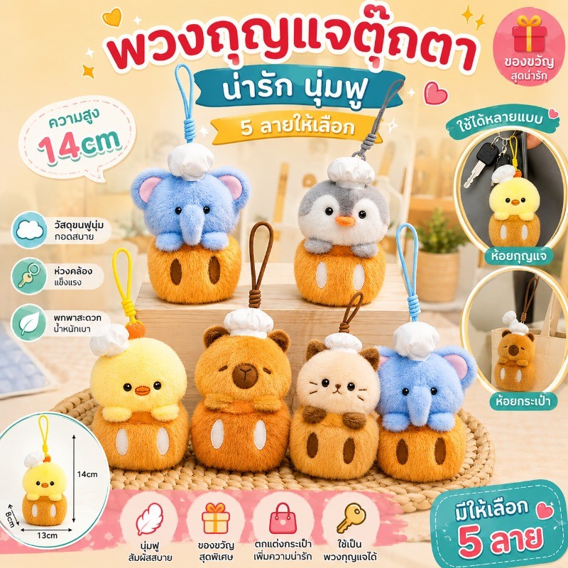 COD พวงกุญแจตุ๊กตาเชฟ ตุ๊กตาผ้าขนนุ่ม จี้ห้อยกระเป๋า ของตกแต่งน่ารัก ของขวัญวันเกิด