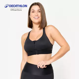 Decathlon Women'S High Support Zipped Sports Bra With Cups สปอร์ตบราแบบมีซิปสำหรับคาร์ดิโอ รุ่น 900 - Black