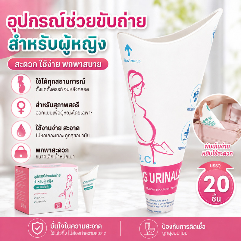 ถุงปัสสาวะหญิง 50ชิ้น ใช้ครั้งเดียว ช่วงตั้งครรภ์/หลังผ่าตัด/เคลื่อนไหวลำบาก ไม่รั่ว ขอบเรียบกลม วัสดุปลอดภัย พกพาสะดวก