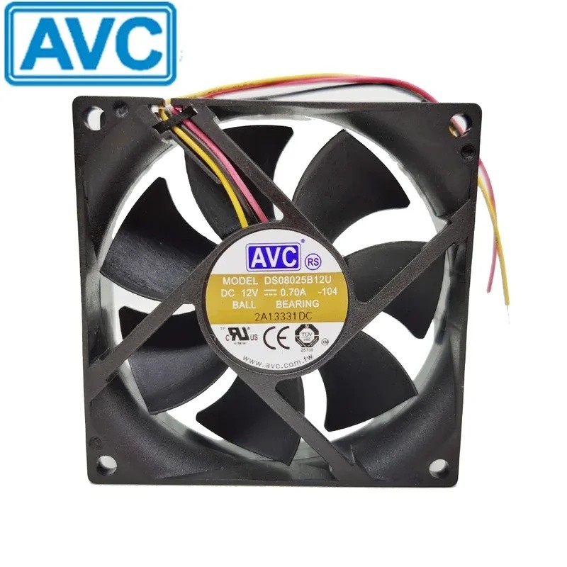 ใหม่สําหรับ AVC DS08025B12U 8 ซม.8025 80x80x25 มม.DC12V 0.70A 3 สาย 2 สาย dual ball bearing พัดลมระบ