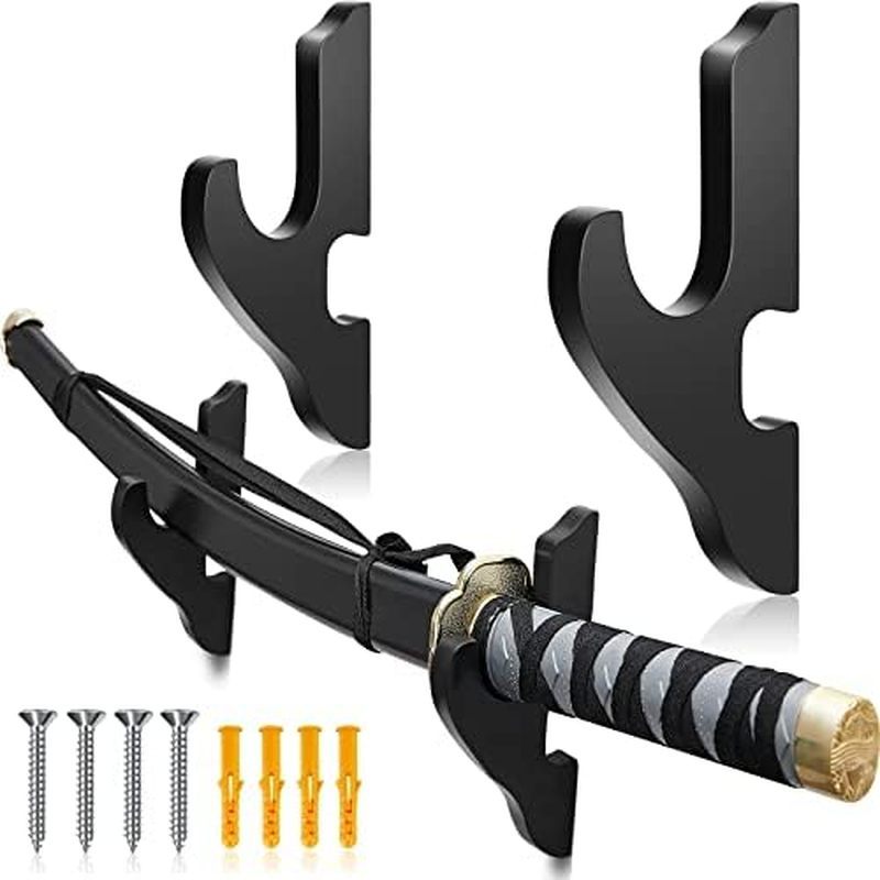 Yookeer 2 ชิ้นดาบ Wall Mount Katana ผู้ถือ SAMURAI ดาบไม้ศิลปะอาวุธขาตั้งไม้ปรับ Cosplay Hook แขวนสํ
