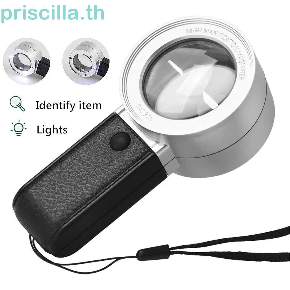 PRISCILLA 30X ขยาย, เลนส์ Loupe คู่แว่นขยายแบบใช้มือถือ, แบบพกพาพร้อมแว่นตา LED 4 ดวง HD แว่นขยายอ่านหนังสือ Iinspection เครื่องมือ