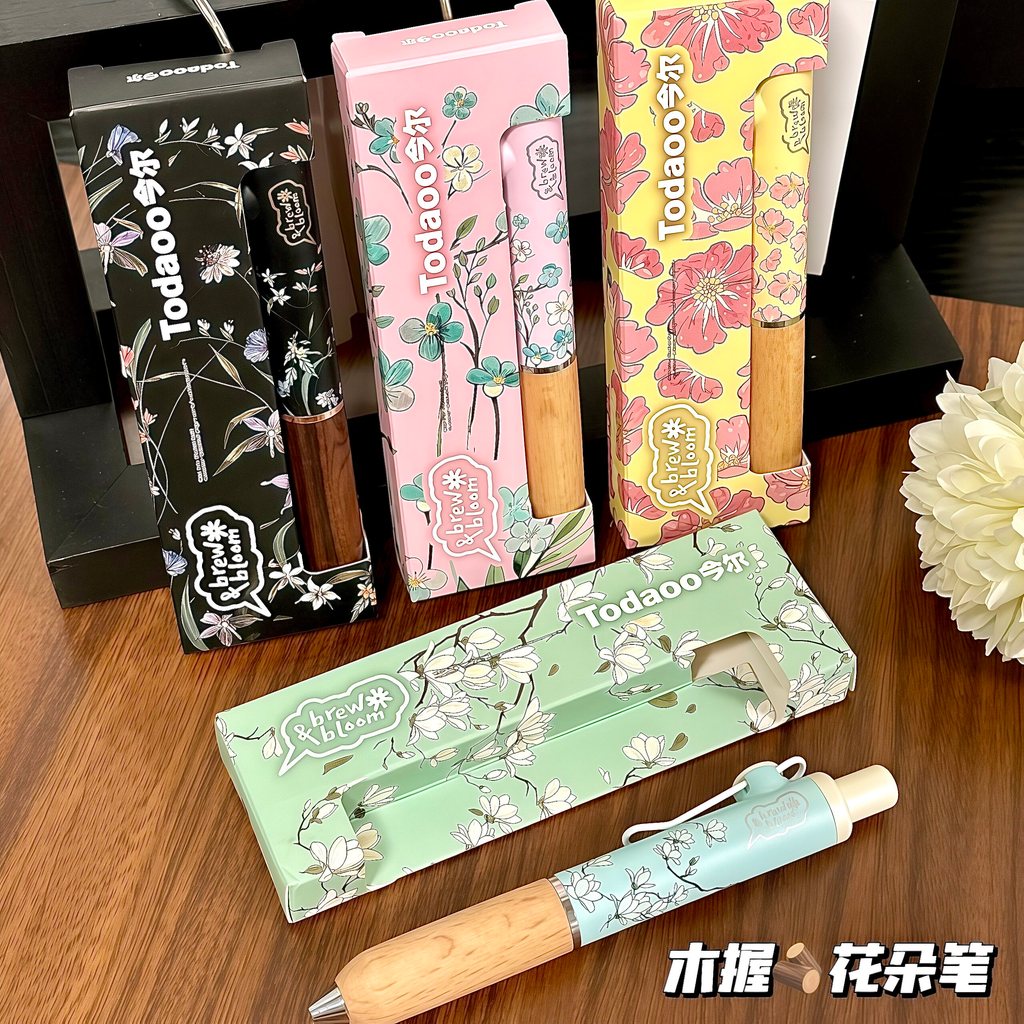 TODAOO Jiner ปากกาอ้วนด้ามไม้ DIY Limited/ปากกาเจลสีดําเติม 0.5 มม.หมึกหนากดปากกาพกพาปากกา Spring Story/kookei แหวนความงาม