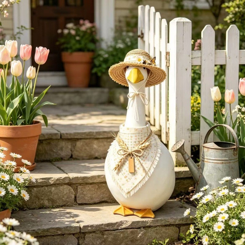 American Country Porch Goose Clothes Accessories Set Fresh Green Daisy Straw Hat Triangle Scarf