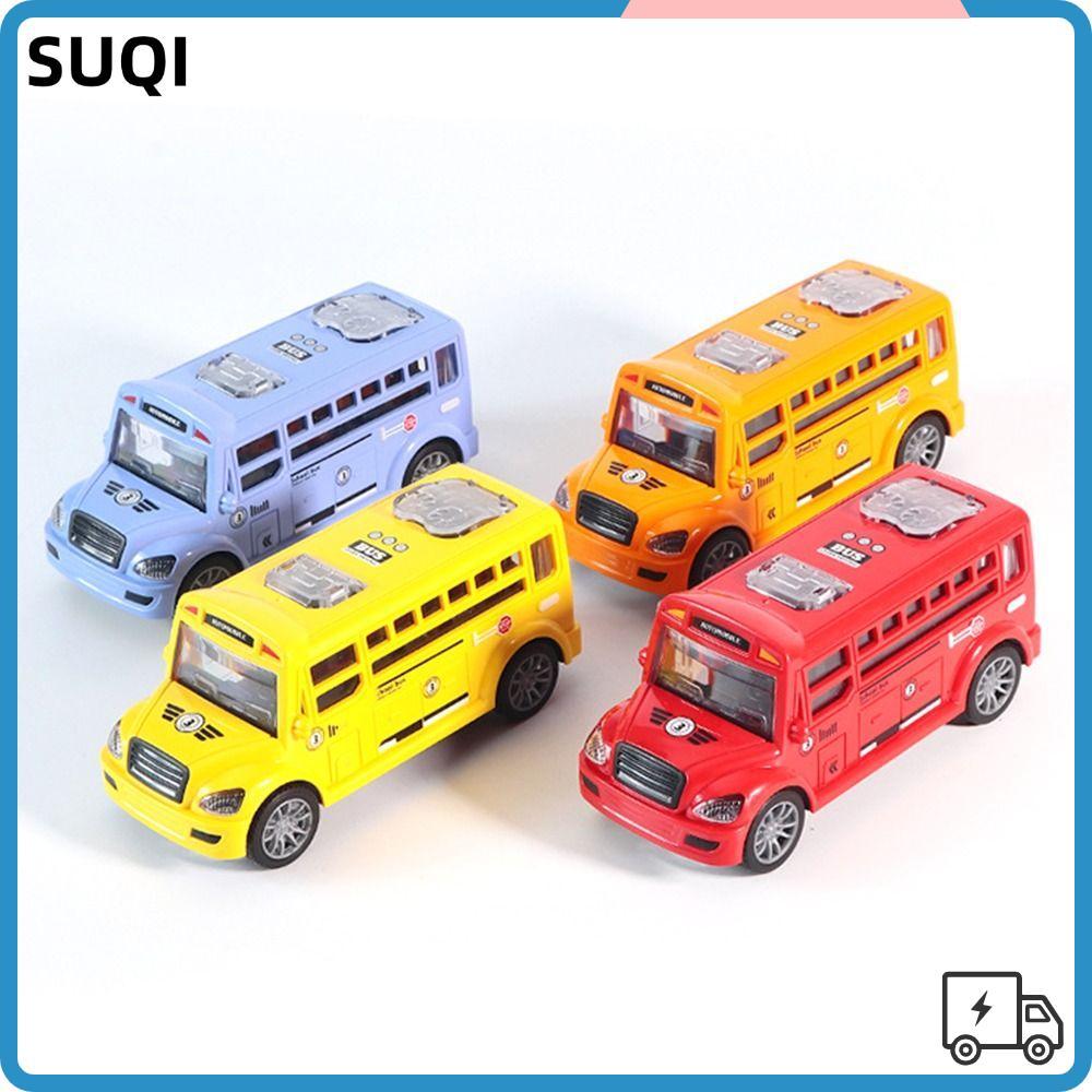 SUQI ของเล่นรถ Inertial Drop-resistant Coasting ไม่ต้องใช้แบตเตอรี่ School Bus Campus Bus