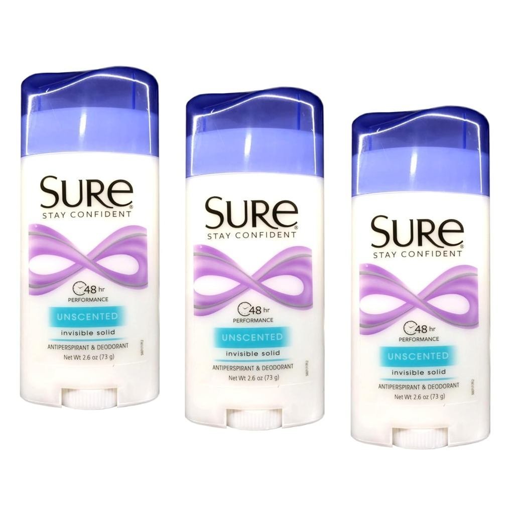 Sure Deodorant 2.6oz Invisible Solid Unscented (แพ็ค 3 ชิ้น)
