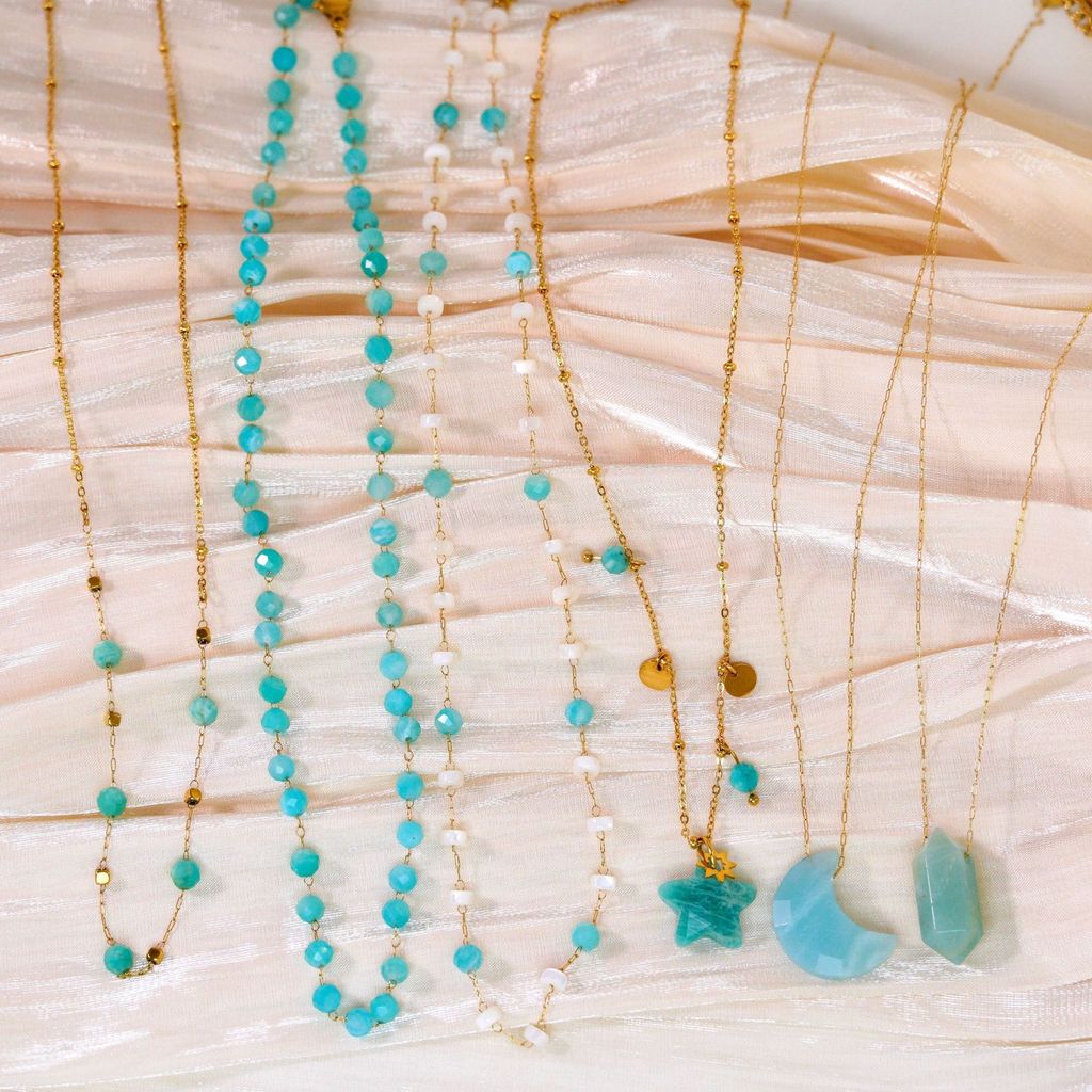Ins แฟชั่นหรูหรา Blue Series Tianhe หินสแตนเลส 14K สร้อยคอทอง Simple Handmade สร้อยคอ QQ7O