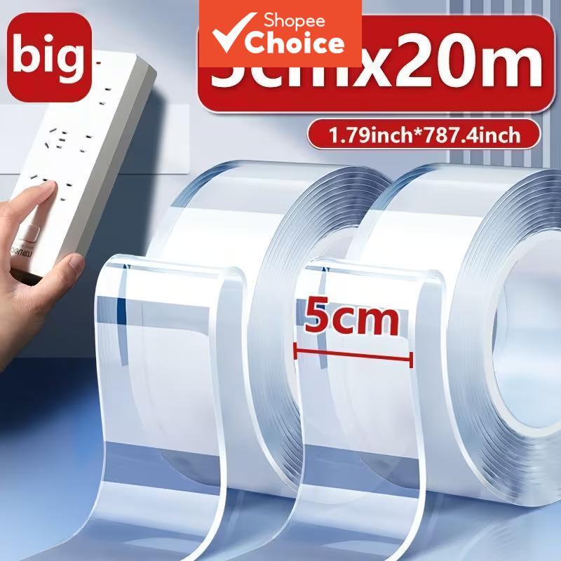ขนาดใหญ่ 5.0 ซม. X 20.0 เมตรนาโนเทปสองด้าน,อัพเกรดล้างทําความสะอาดได้และนํามาใช้ใหม่กาวใส,ยางธรรมชาติ,สําหรับใช้ในห้องครัวและห้องน