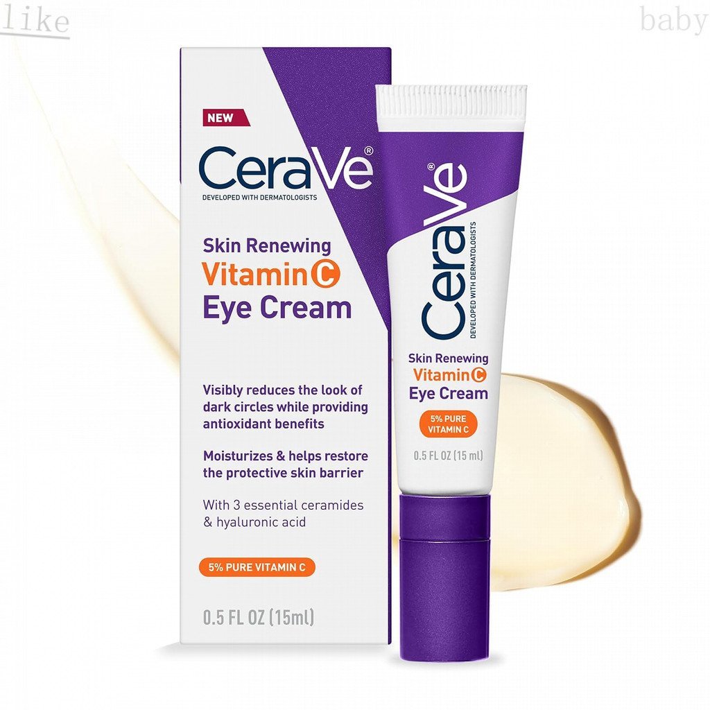CeraVe Vitamin C Eye Cream, Hyaluronic Acid Under Eye Whitening, 0.5oz|มีคาเฟอีนและผลิตภัณฑ์ดูแลผิวส