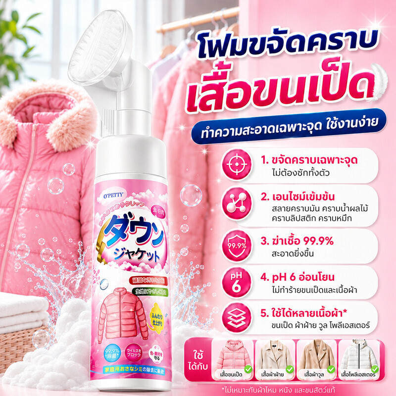 ขจัดคราบมัน-หนัก น้ำยาซักเสื้อขนเป็ด/น้ำยาทำความสะอาดเสื้อดาวน์ ใช้เสื้อกันหนาว-ขนเป็ด ปลอดภัย ไม่ทำลายเนื้อผ้า
