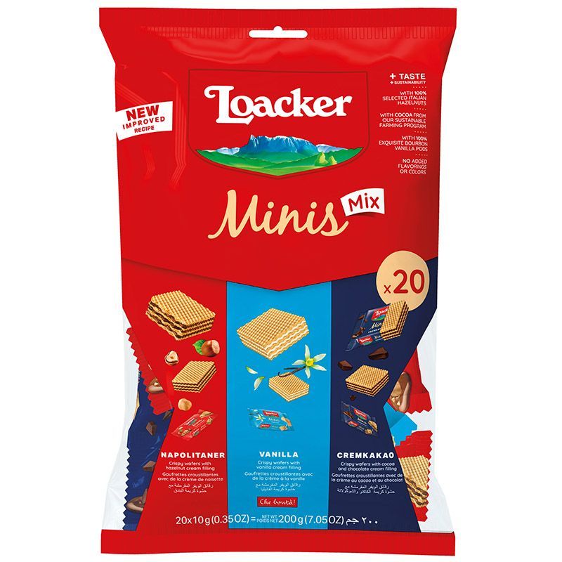 ล็อคเกอร์มินิส์เวเฟอร์สอดไส้ครีมรสเฮเซลนัตรสช็อกโกแลตรสวานิลลา 180ก Loacker Mini Assort Wafer [บาร์โค้ด 8000380159932]