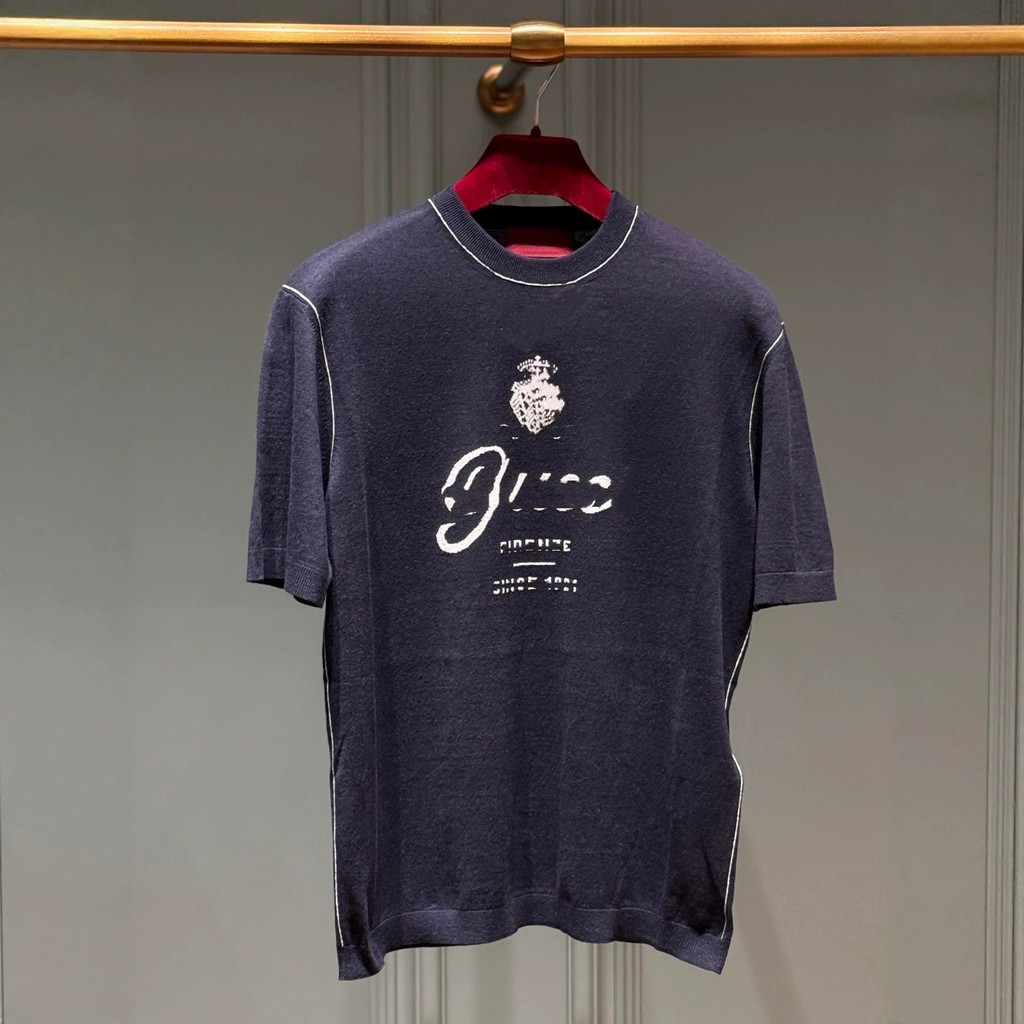 2RI7 GG* 26FW Inlaid ice silk and linen blend knitted round-neck short-sleeve shirt T T-shirt for Me