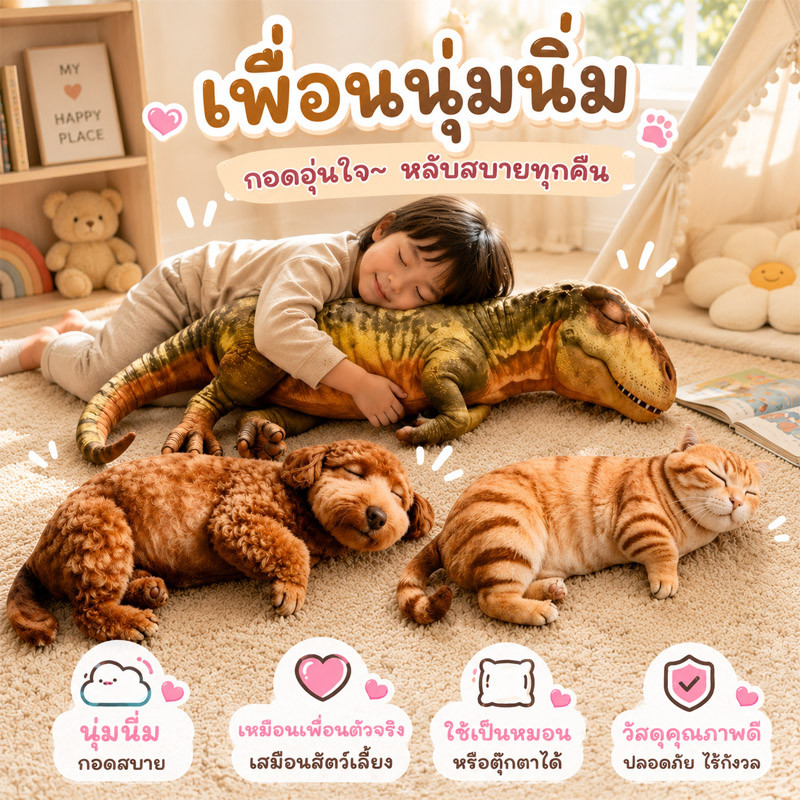 ตุ๊กตาสัตว์เหมือนจริง ตุ๊กตาแมว นุ่มฟู หมอนกอด สุนัข ไดโนเสาร์ เหมาะที่จะเป็นของขวัญ