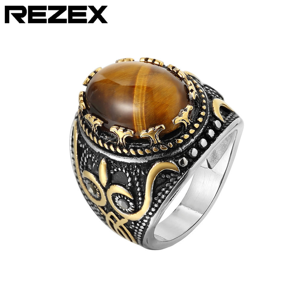 R0591-NK01 Jewelry Retro Punk Gem แหวนเหล็กไทเทเนียมผู้ชาย BQBN