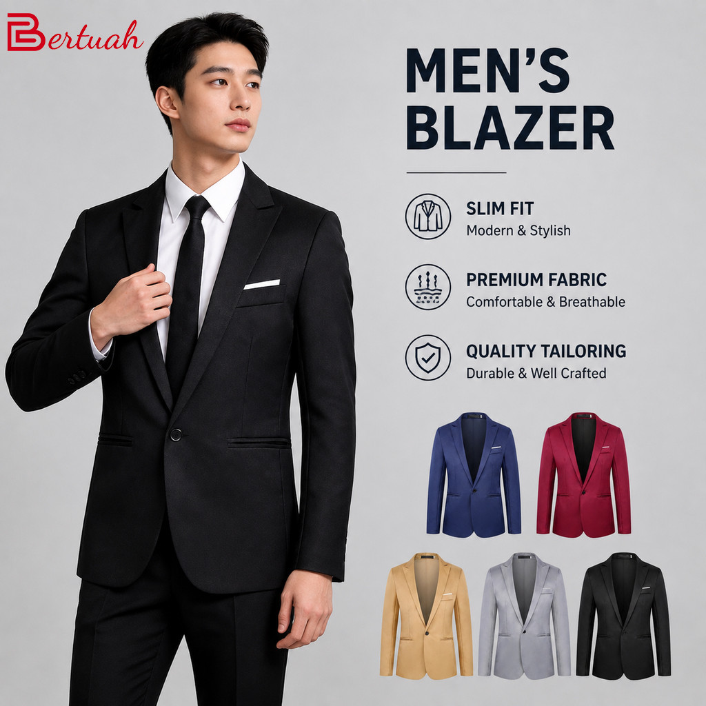 ผู้ชาย Blazer Slim Fit ธุรกิจอย่างเป็นทางการแจ็คเก็ตสํานักงานงานแต่งงาน Blazer สําหรับชายเกาหลี Slac
