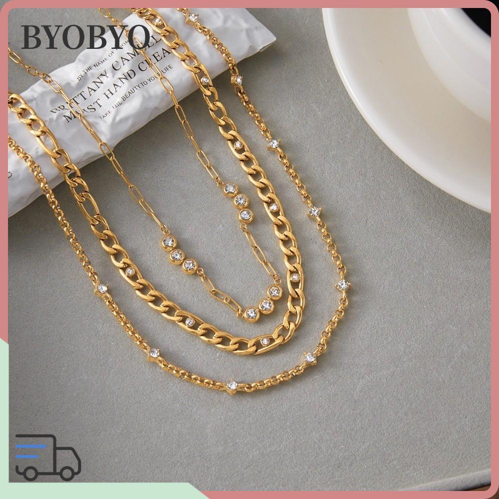 BYOBYO Zirconia Chain,Stackable Classic Gold สร้อยคอผู้หญิง,Elegant 18KสแตนเลสMinimalist Cubic Zirco
