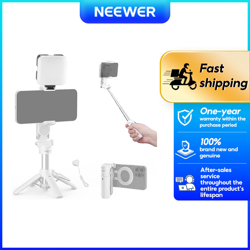 NEWEER BASICS ไม้เซลฟี่แม่เหล็ก ขาตั้งกล้องเข้ากันได้กับ iPhone, PA985 สีขาว