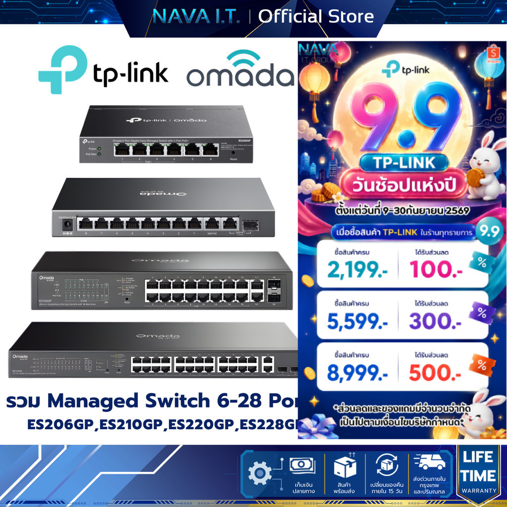 TP-LINK ES206GP / ES210GP / ES220GP / ES228GP Omada 6-28 พอร์ต Gigabit Easy Managed Switch with Poe+