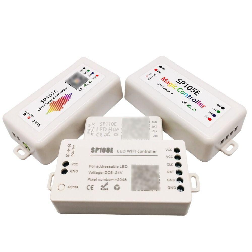 ตัวควบคุมแถบพิกเซล LED, SP105E SP107E SP108E DC5-24V ตัวควบคุมไฟ LED, บลูทูธ WiFi แอดเดรส ตัวควบคุมเ