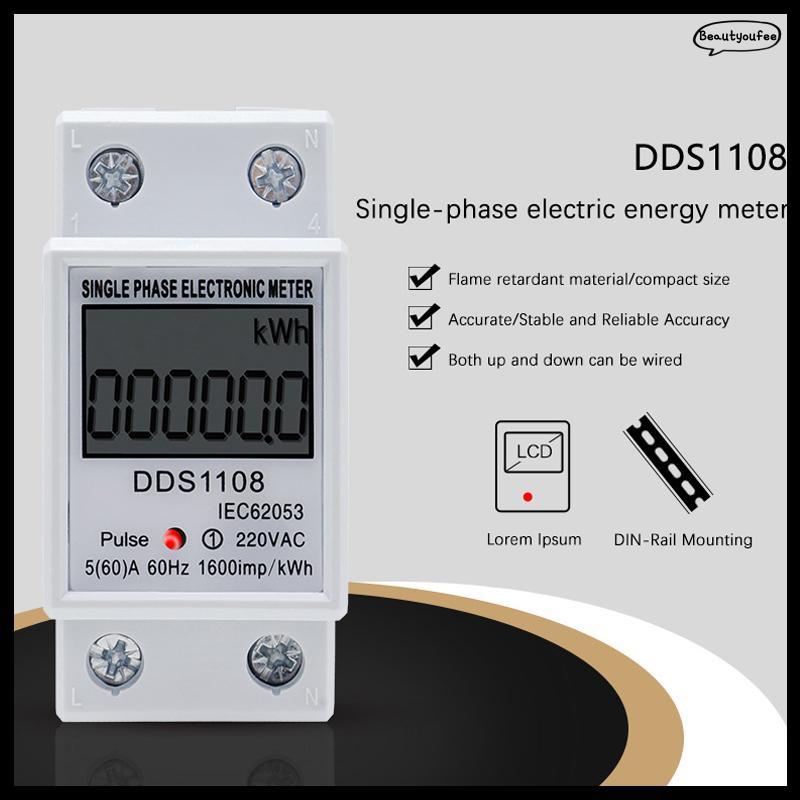 [Beautyoufeel] 60A DDS1108 LCD Digital Display Single Phase Energy Meter พร้อม Balight Single Phase 