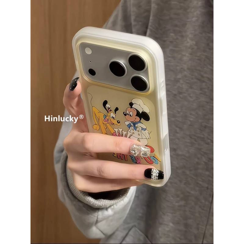 QUMI QUMI โปร่งใสสีเหลือง Mickey พลูโตกระดูกเค้กเหมาะสําหรับ Apple 17promax เคสโทรศัพท์ iphone17pro 