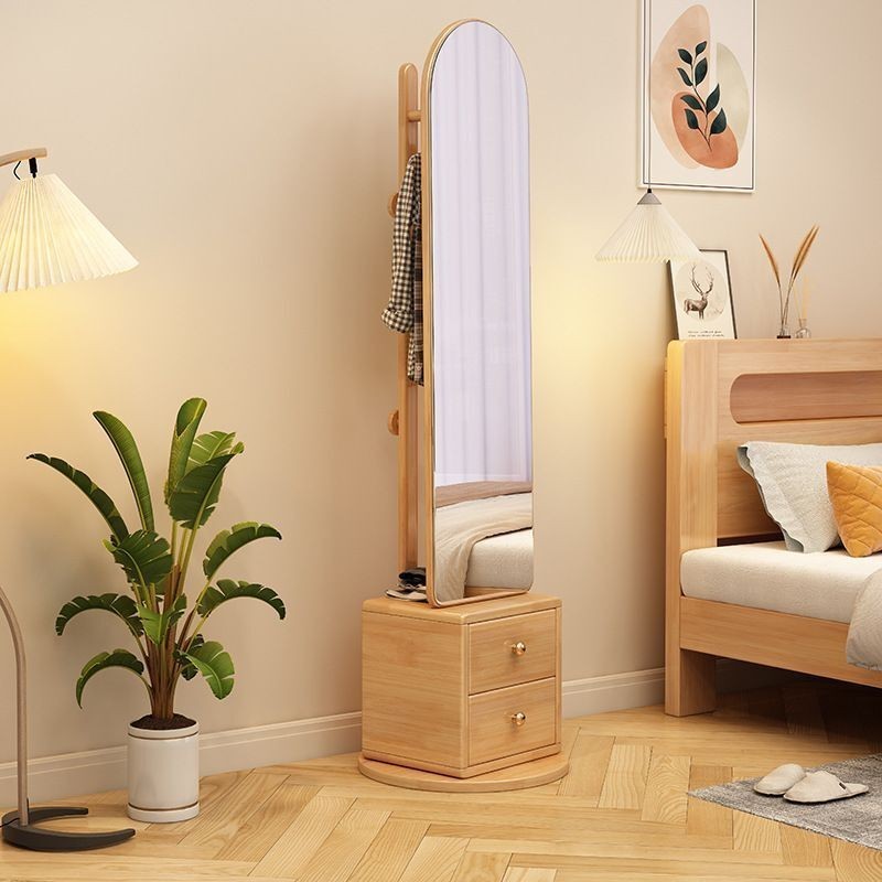 Solid Wood Dressing Mirror Full-length Mirror Mirror With Storage Cabinet Standing Mirror