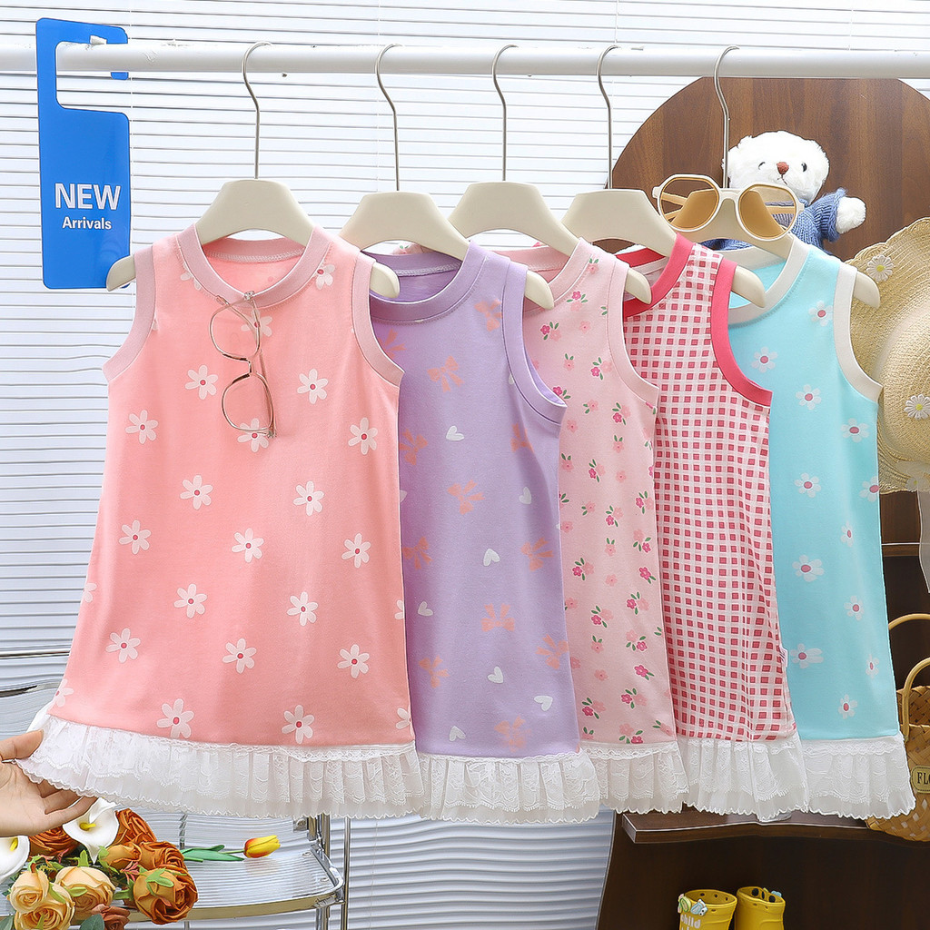 ALYSA GIRLS SLEEVELESS DRESS WITH KOREAN DAISY MOTIF LACE