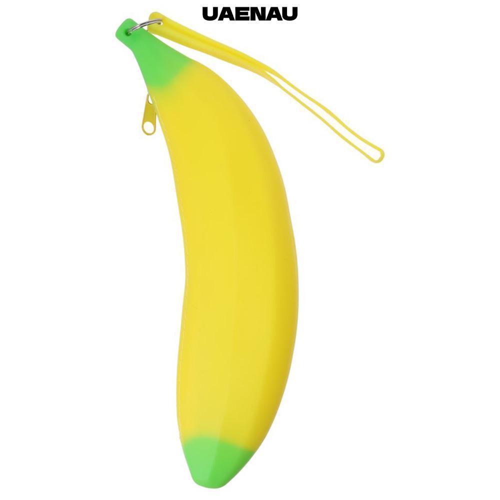 UAENAU Banana Zero Wallet, Banana Shape Silicone Silicone Pen Bag, Creative Yellow 2.36*7.87 นิ้ว Co