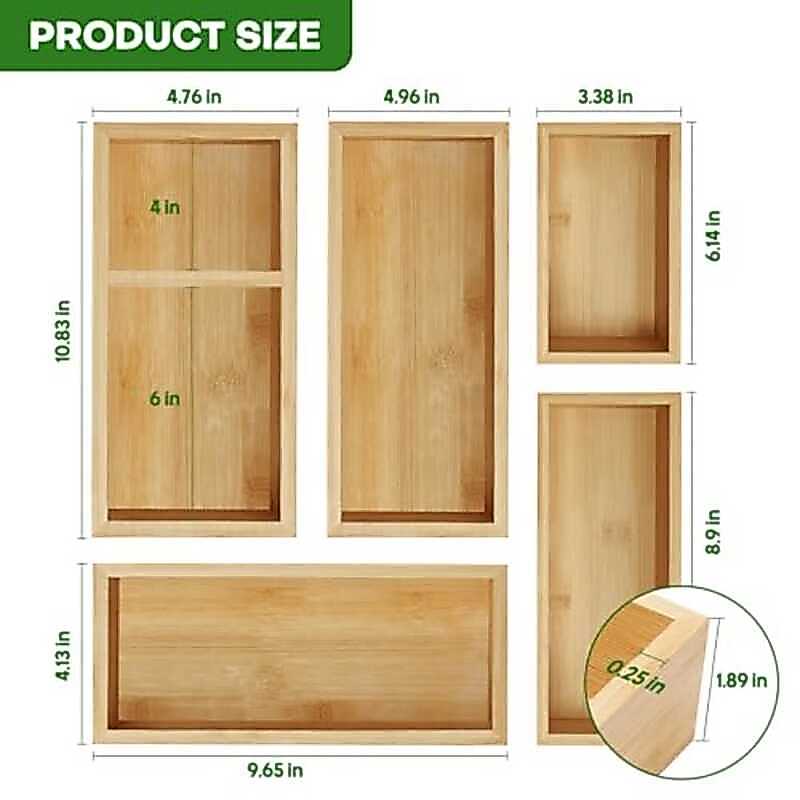 W Set Of 3 Bamboo Drawer Organizers Individual Wood Storage Dividers For Kitchen Office Desk