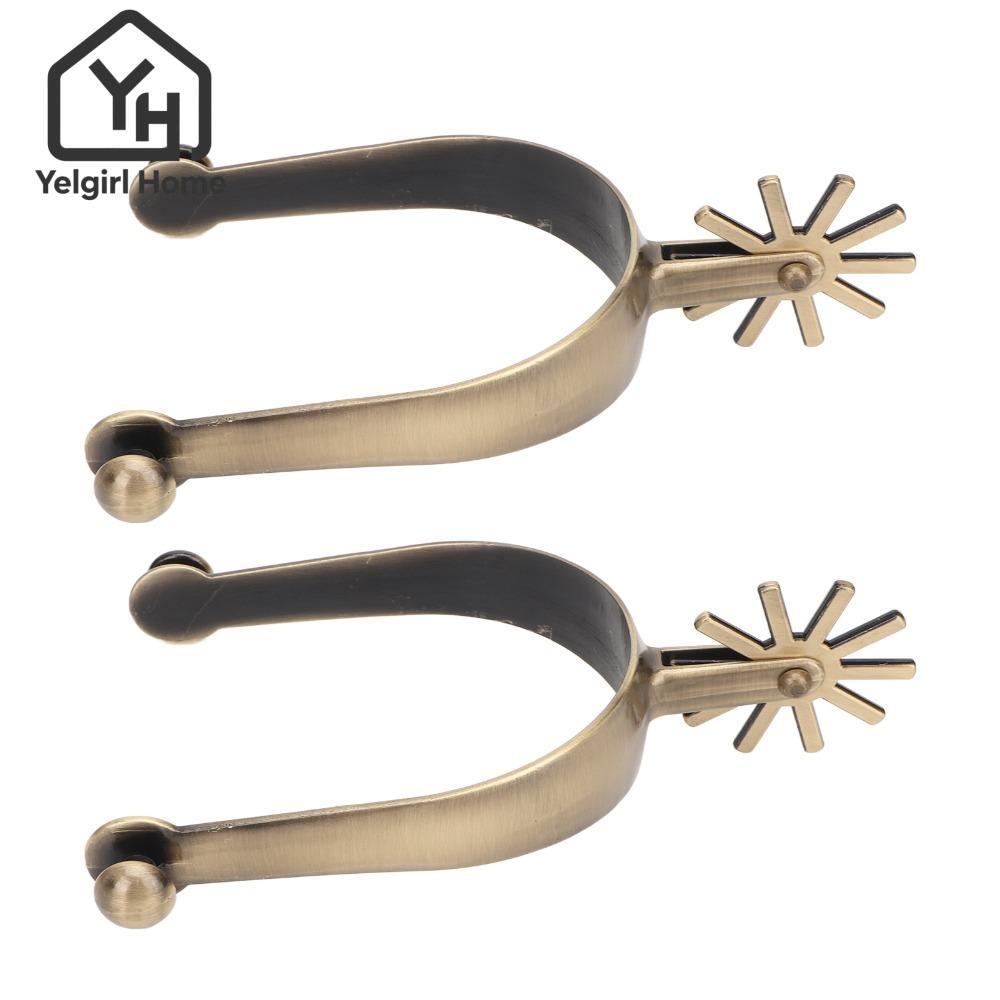 YELGIRLB 2 ชิ้นม้า Spurs, Vintage Rust Proof Western Spurs,ทนทานทองเหลือง Bronze Rotatable Gear Zinc
