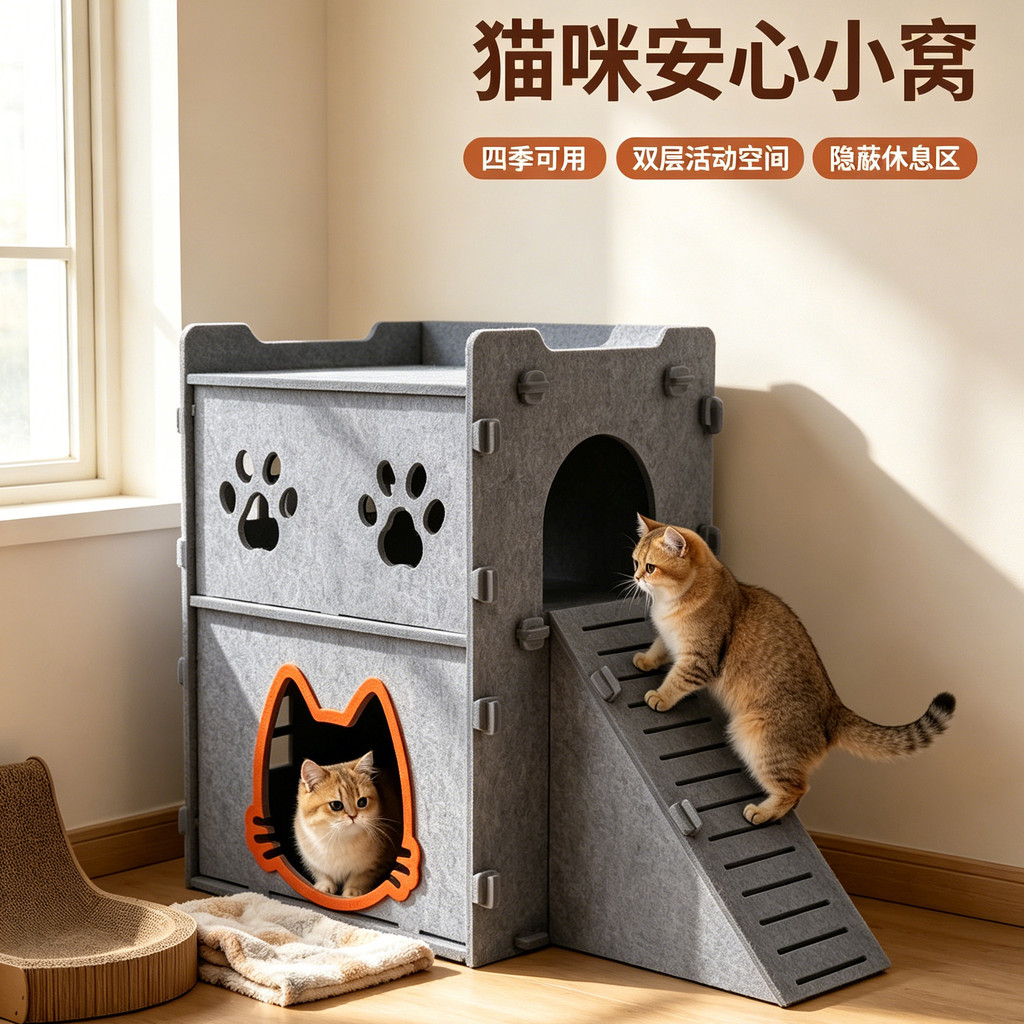 Felt Cat Litter Upper Lower Two-Layer Cat Villa Four Seasons Universal Semi-Enclosed บันไดแมว Villa 