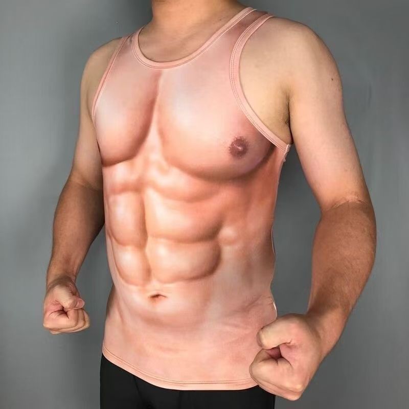 จําลอง Abs เสื้อกั๊กเสื้อยืดคอสเพลย์ปลอมกล้ามเนื้อหน้าอก Gorilla Performance เสื้อผ้า Macho Top ks11