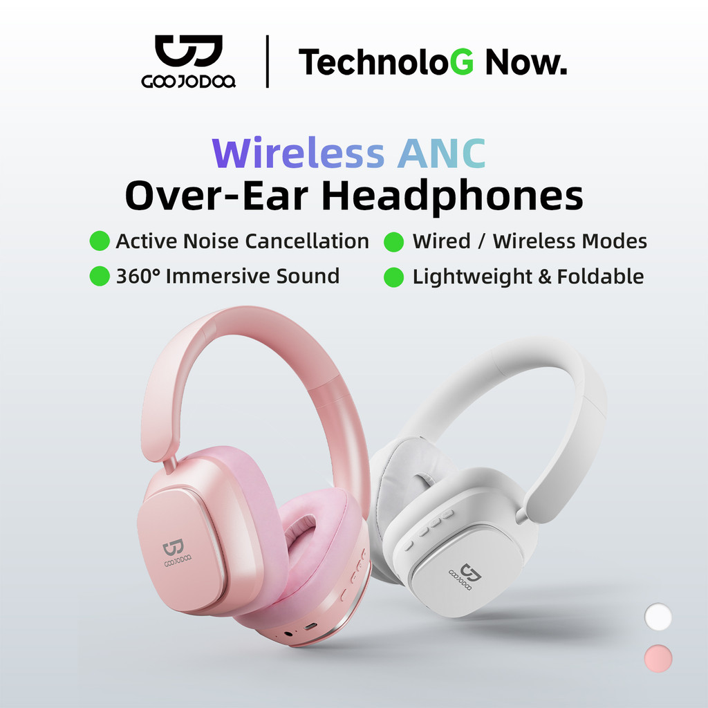 GOOJODOQ หูฟังลดเสียงรบกวนที่มีประสิทธิภาพบลูทูธ 6 และ 3.5 มม.แบบมีสาย Dual Mode อายุการใช้งานแบตเตอรี่ยาวนาน