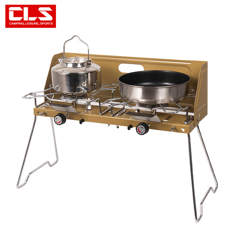 CLS Outdoor Camping เตาแก๊สพับได้สองหัว สำหรับเดินป่าและการขับขี่ท่องเที่ยว