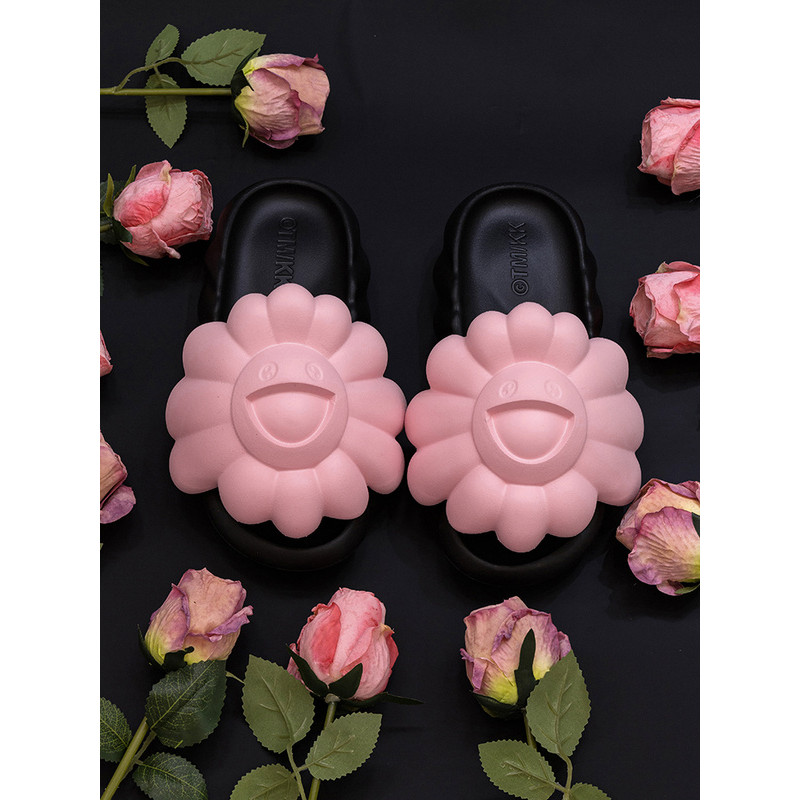 BLACKPINK Co-Branded Sunflower EVA สบายสไตล์คู่สองมิติ Takashi Murakami รองเท้าแตะผู้หญิง