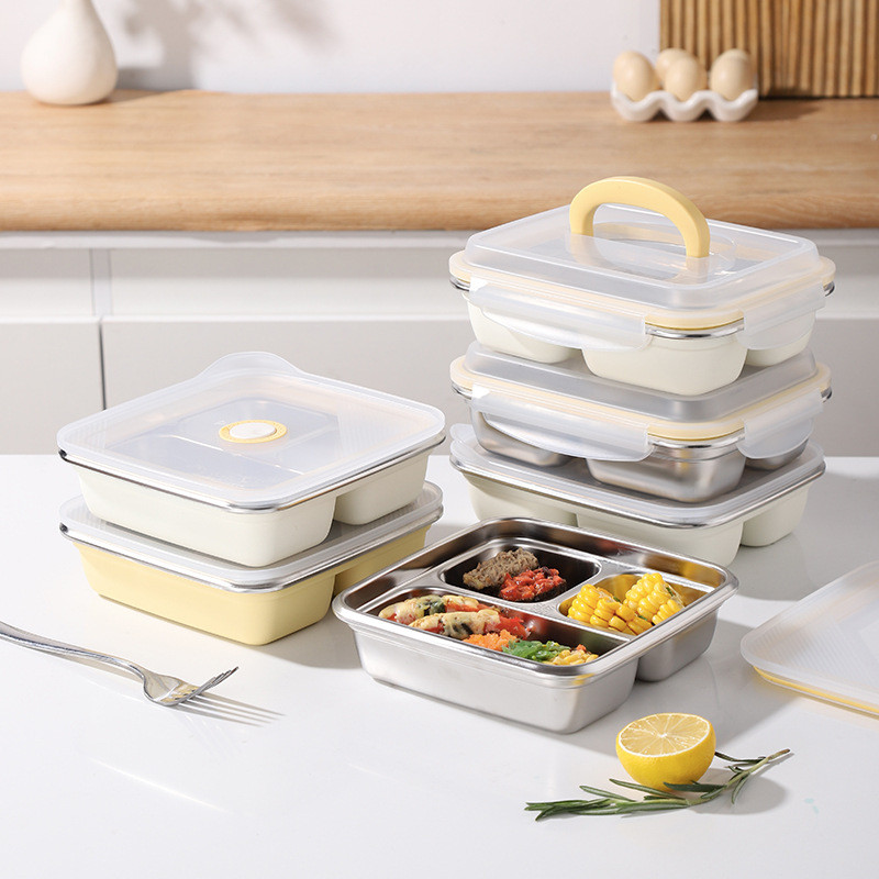 ช่องปิดผนึก Leak-Proof Fresh-Keeping Box 304 สแตนเลสกลางแจ้งผลไม้ Fresh-Keeping กล่องอาหารทํางานกล่อ