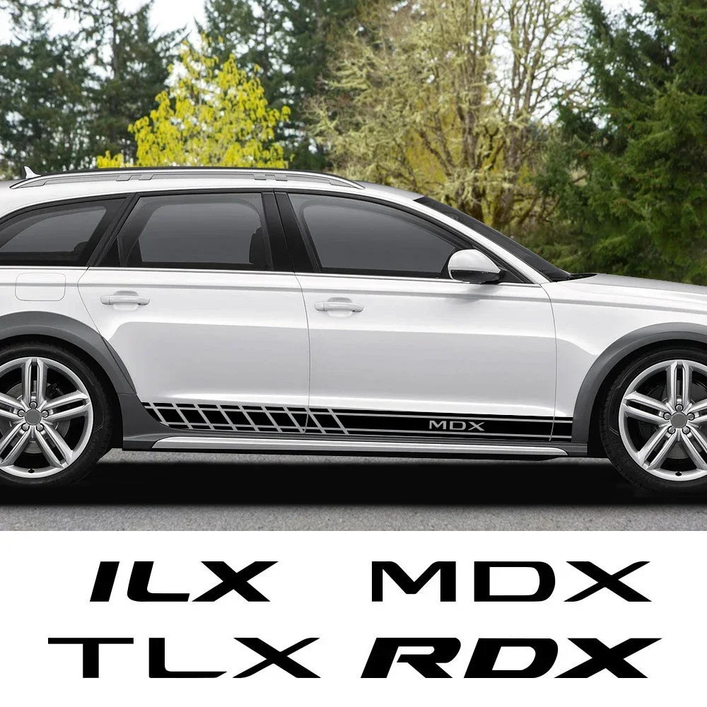 2PCS รถประตูด้านข้างกระโปรงยาวลายสติกเกอร์กีฬา Decals อุปกรณ์ตกแต่งอัตโนมัติสําหรับ Acura RDX MDX YD