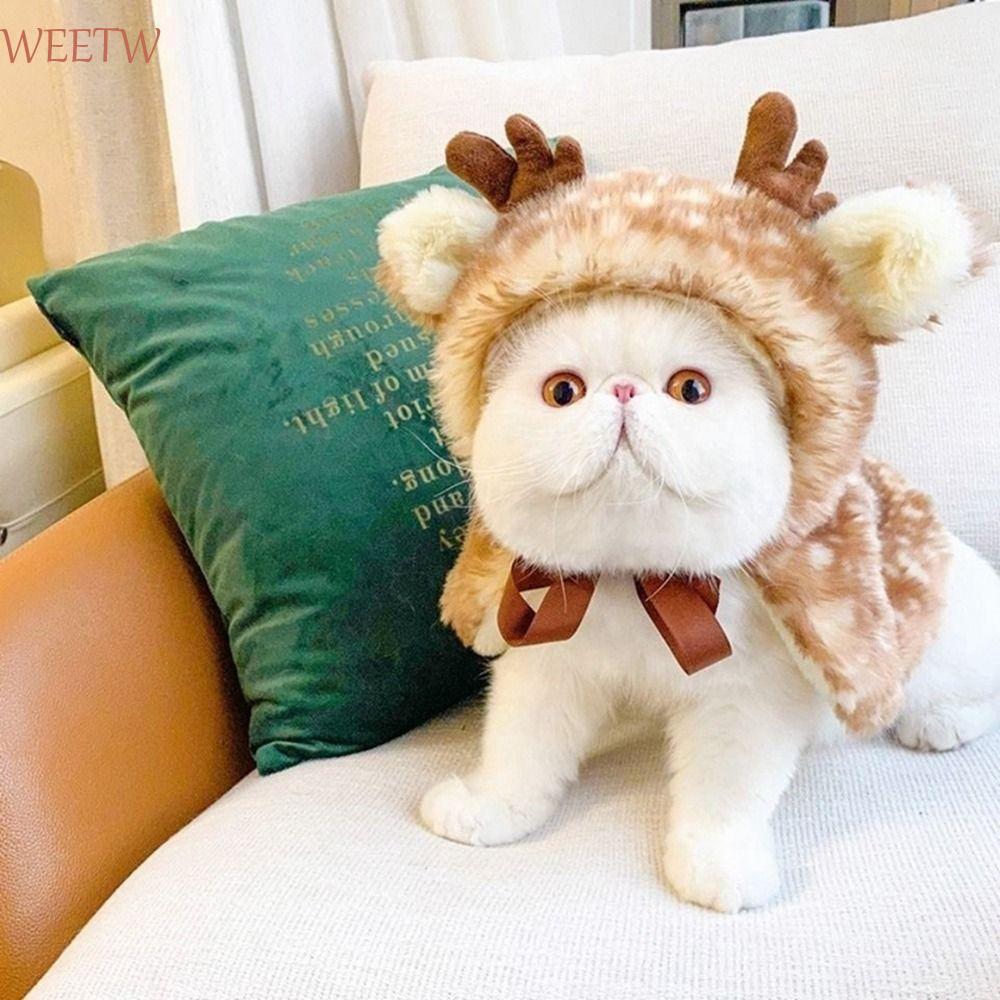 WEEKW Cat Elk Cloak, ตกแต่ง Plush Elk สุนัขผ้าคลุมไหล่, สัตว์เลี้ยงคอสเพลย์เสื้อผ้า Warm Soft กับ An