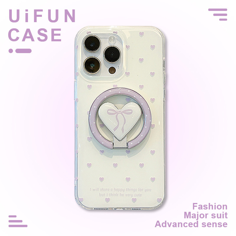 INS สีม่วงผีเสื้อ Knot รูปหัวใจพับวงเล็บเคสโทรศัพท์สําหรับ iPhone 17 16 15 14 Pro Max 13 ป้องกันฝุ่น IMD Magnetic Mobile Casing