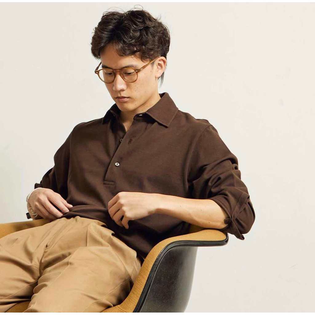 Thesilverneedle - Italian Cut away collar long sleeve pique polo โปโลแขนยาว ปกทรง italian cutaway