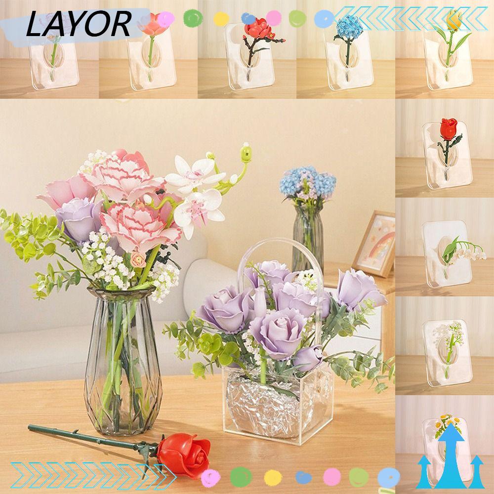 LAYOR Micro Particle Building Blocks, Rose Carnation Tulip Flower Model Bricks, High Quality Plastic