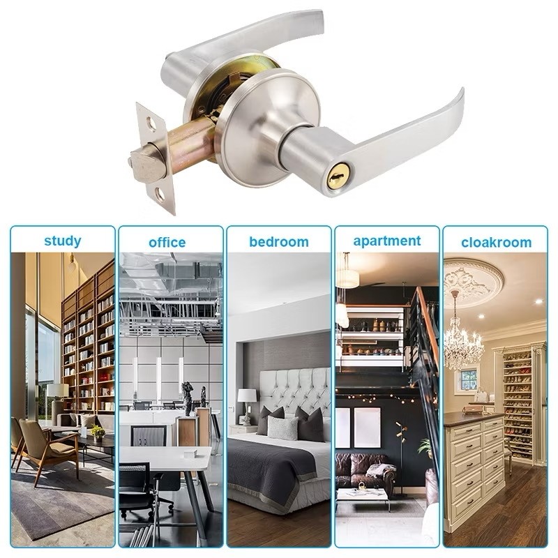 MUSCLE COW ลูกบิดประตู ลูกบิดก้านโยก พร้อมล็อคในตัว ครบชุด ก้านโยกสแตนเลส ติดตั้งได้กับบานประตูทุกชนิด - รูปที่ 3