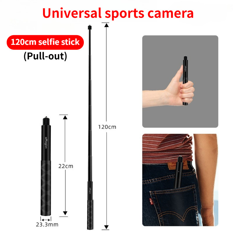 ไม้เซลฟี่ที่มองไม่เห็น 120 ซม. ดึงตรง Insta360 พาโนรามาสําหรับ Insta360 X5/DJI Action4/GoPro