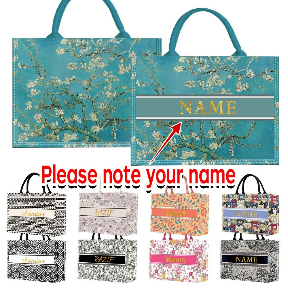 Customized Name Tote Bag กระเป๋าผ้าผู้หญิง Canvas ถือไหล่ กระเป๋าสะพาย กระเป๋าช้อปปิ้ง กระเป๋าของชำร่วย กระเป๋าแต่งงาน