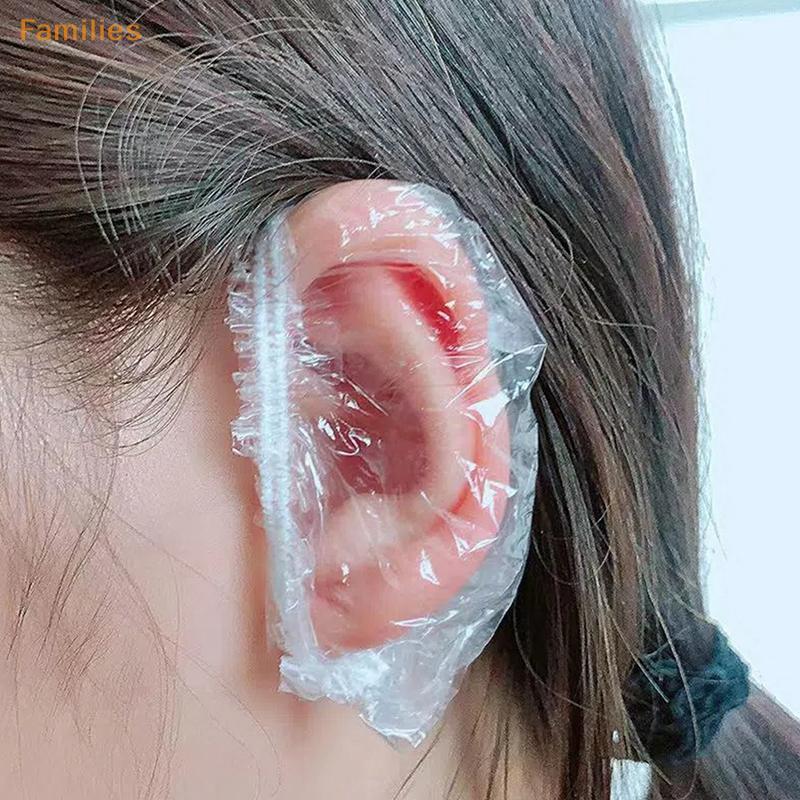 Families> 100 ชิ้นทิ้ง Earmuff โปร่งใสกันน้ํา Earmuffs ย้อมผม Perm สีพลาสติก Earmuffs ได้ดี