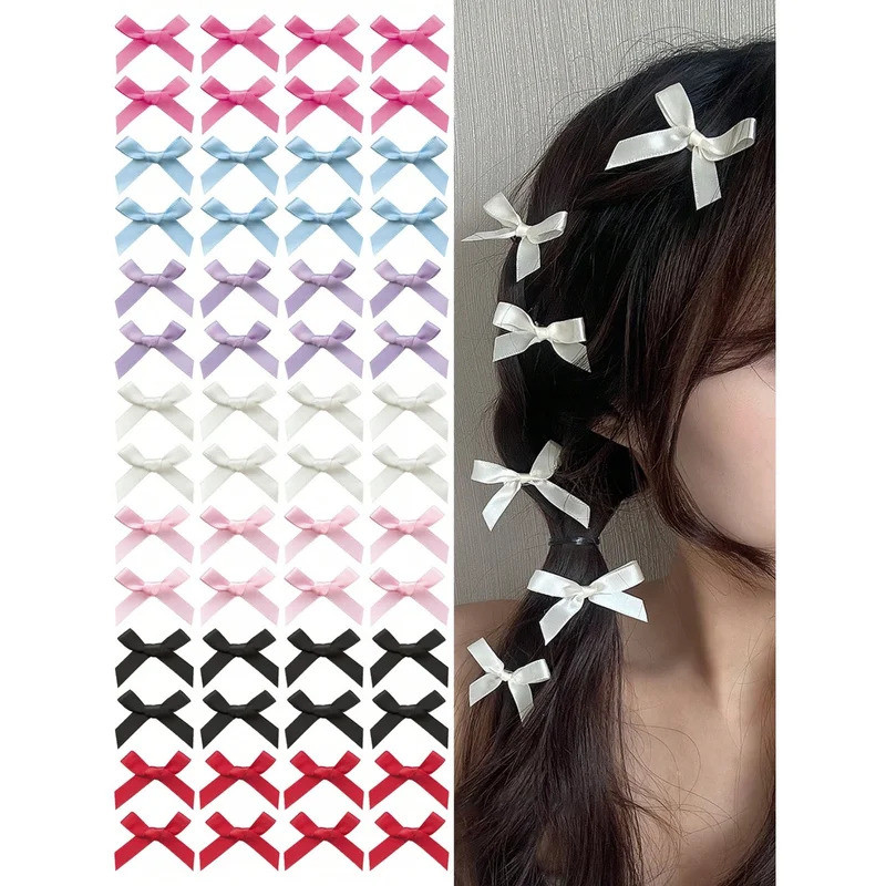 7-56PCS Multi-color Ribbon 4cm Bow Hair Clip Ballet Style Sweet Duckbill Clip Side Clip Dopamine Hai