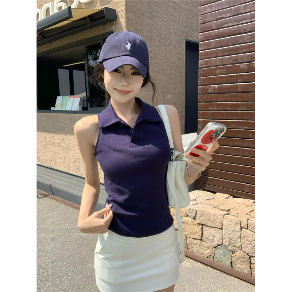 Evelynเสื้อคอปก สีพื้น เสริมฟองน่ำ ผ้าใส่สบาย แขนกุด รูปที่ 7