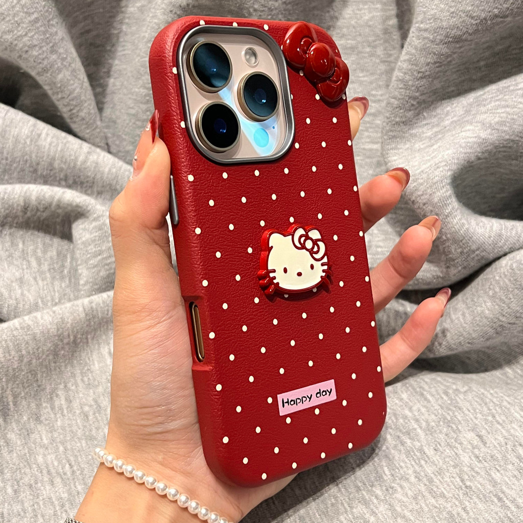 Huiwanju ลายจุดสีแดงเหมาะสําหรับเคสโทรศัพท์มือถือ iPhone17promax ip15 พรีเมี่ยม 14 pro น่ารัก 13promax รูปแบบหนัง 12 ใหม่ 16plus เคสป้องกัน