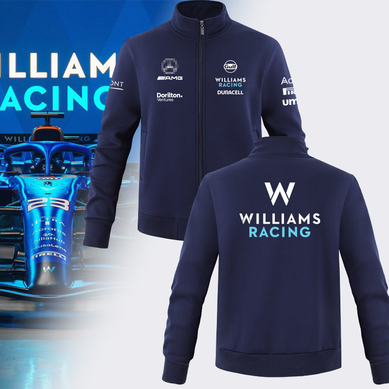 เสื้อแจ็คเก็ตแขนยาว Williams F1 Racing Clothes สำหรับผู้ชาย เสื้อคาร์ดิแกนคอตั้งสำหรับขับขี่มอเตอร์ไซค์